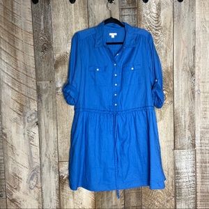 Gap Roll Tab Drawstring Button Down Cobalt Dress L